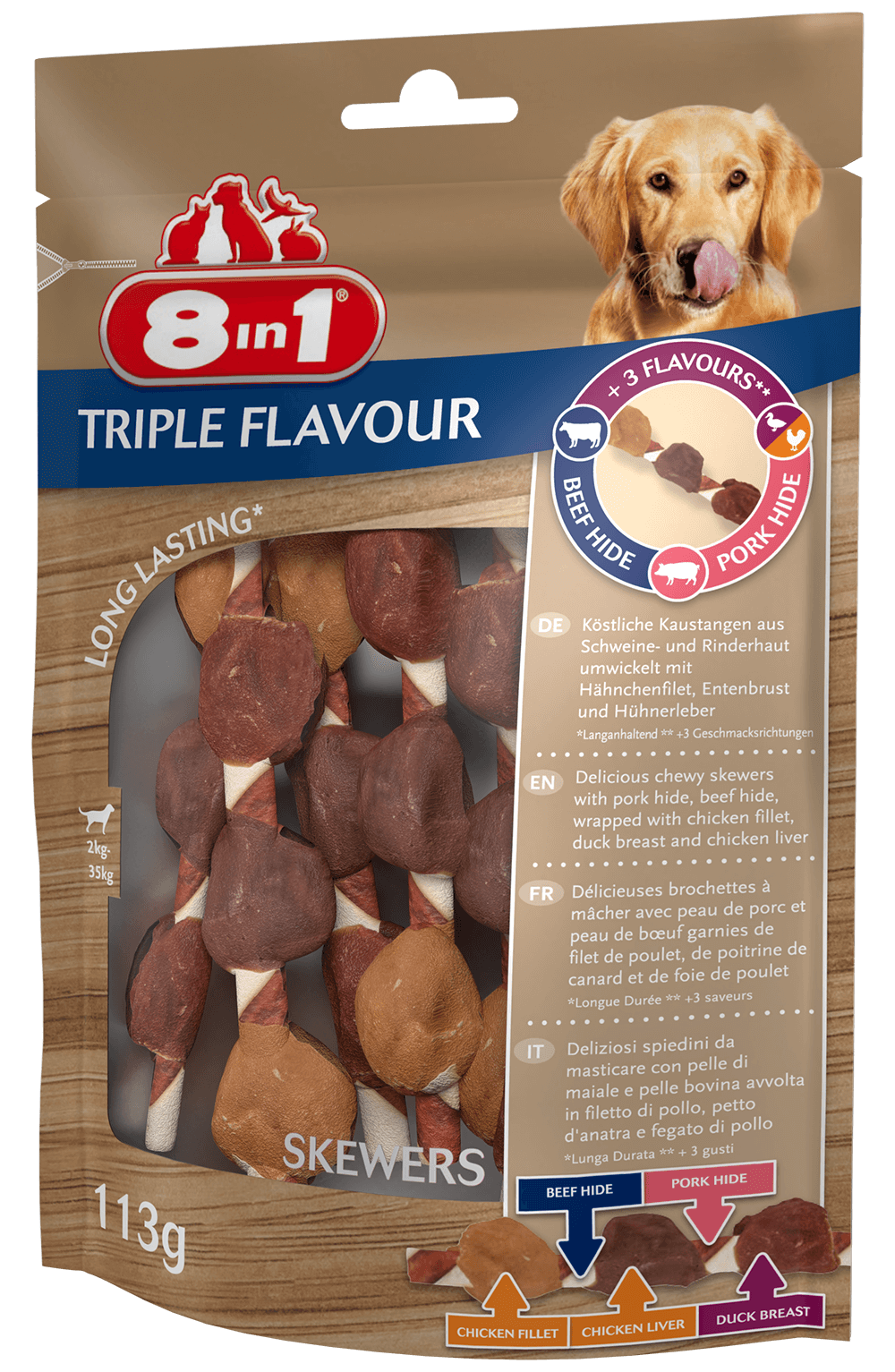 Friandises chien Triple Flavour Brochettes à mâcher de 8IN1