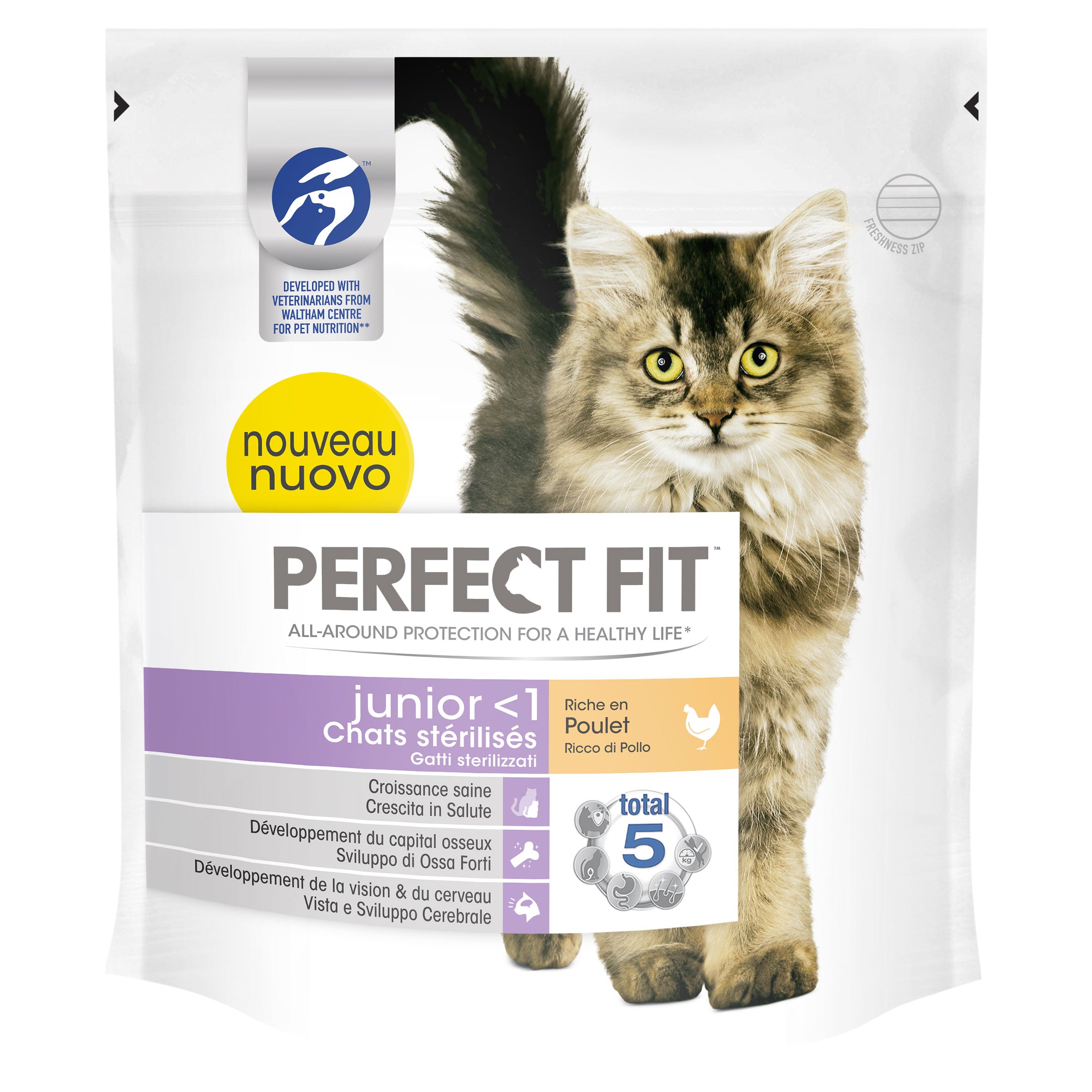 Croquettes chat Perfect Fit™ Junior (moins d’1 an) riche en poulet pour chats juniors stérilisés