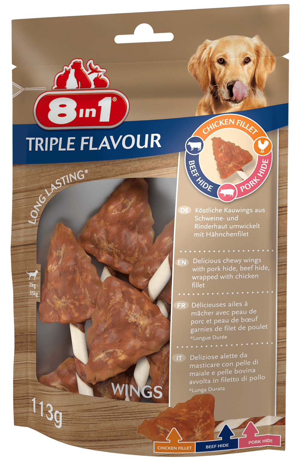 Friandises chien Triple Flavour Ailes de poulet à mâcher de 8IN1